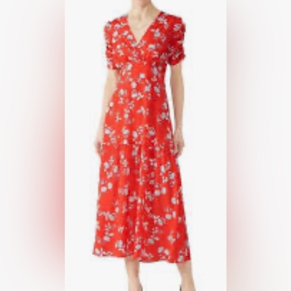 Anthropologie Sunday Mi Amor XS Red Floral V Neck long dress Extra small EUC - Picture 2 of 9